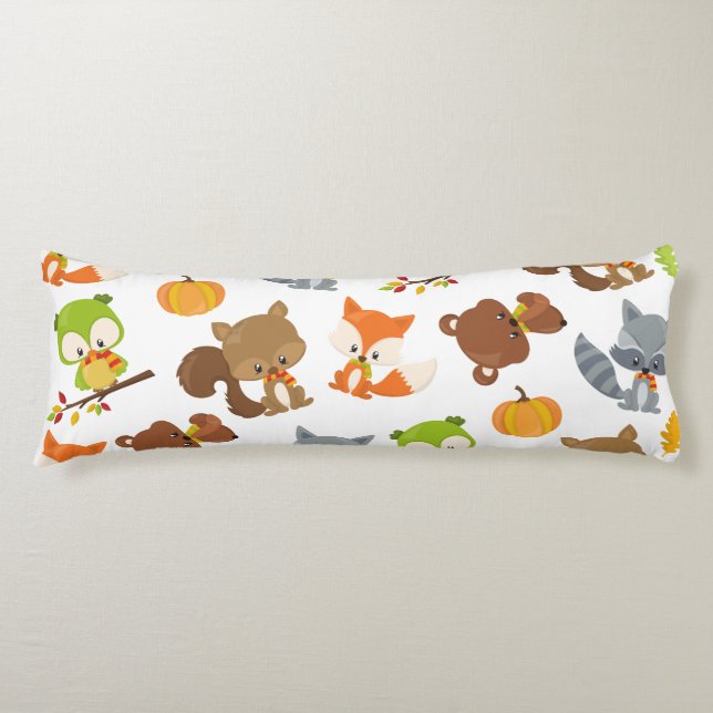Woodland Animals, Forest Animals, Fall Animals Body Pillow (Front)