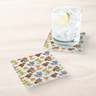 Woodland Animals, Forest Animals, Fall Animals Glass Coaster