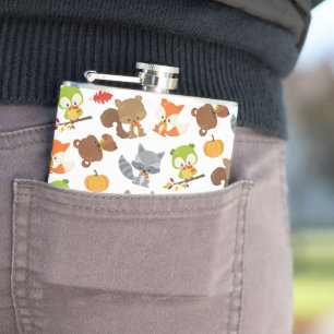 Woodland Animals, Forest Animals, Fall Animals Hip Flask