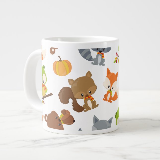 Woodland Animals, Forest Animals, Fall Animals Large Coffee Mug (Front Left)