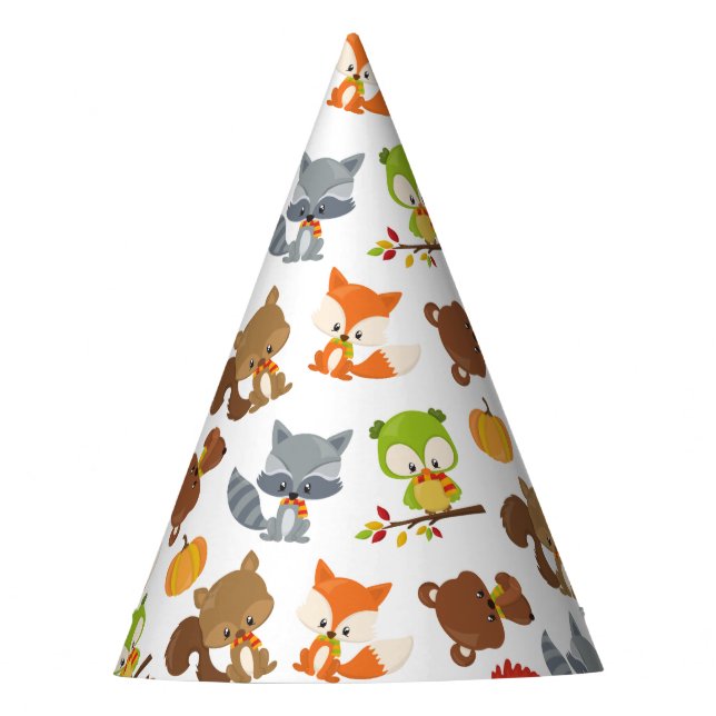 Woodland Animals, Forest Animals, Fall Animals Party Hat (Front)