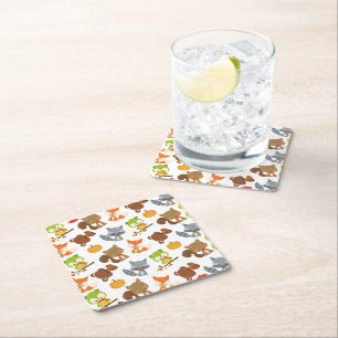 Woodland Animals, Forest Animals, Fall Animals Square Paper Coaster