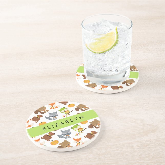 Woodland Animals, Forest Animals, Your Name Coaster (Side)
