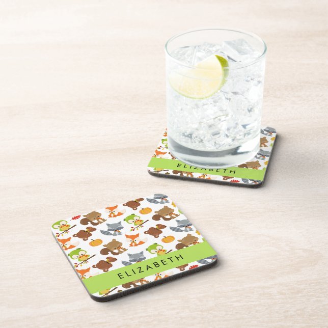 Woodland Animals, Forest Animals, Your Name Coaster (Right Side)