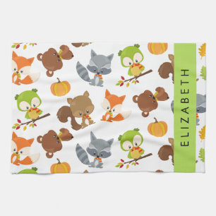 Woodland Animals, Forest Animals, Your Name Kitchen Towel