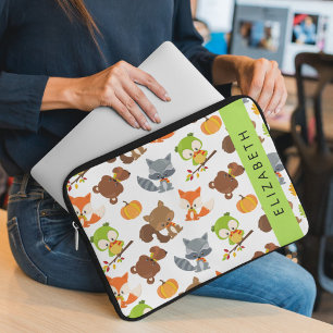 Woodland Animals, Forest Animals, Your Name Laptop Sleeve