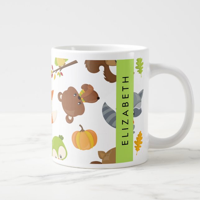 Woodland Animals, Forest Animals, Your Name Large Coffee Mug (Right)