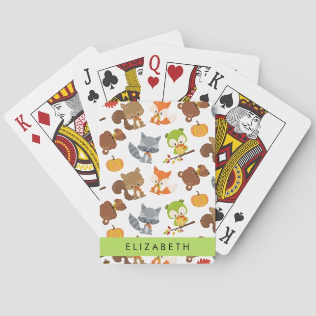 Woodland Animals, Forest Animals, Your Name Playing Cards (Back)
