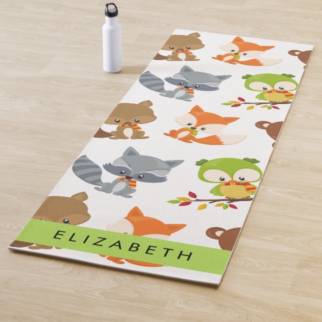 Woodland Animals, Forest Animals, Your Name Yoga Mat (In Situ)