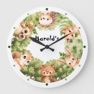 Woodland Animals Forest Baby Boy Nursery Large Clock