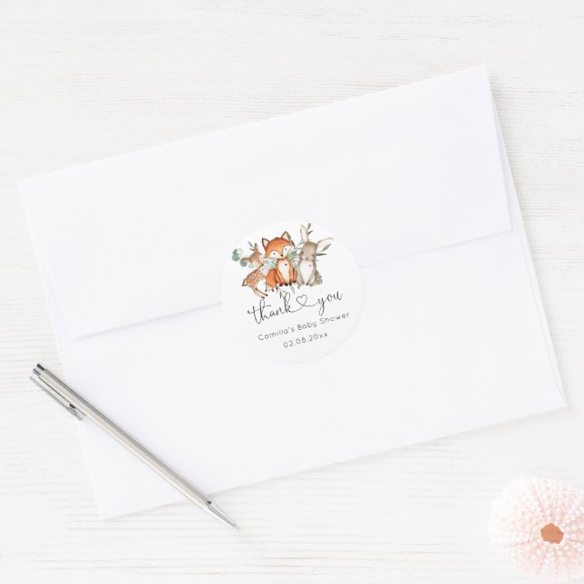 Woodland Animals Forest Baby Shower Classic Round Sticker (Envelope)