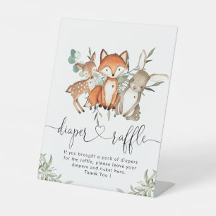 Woodland Animals Forest Baby Shower Diaper Raffle Pedestal Sign