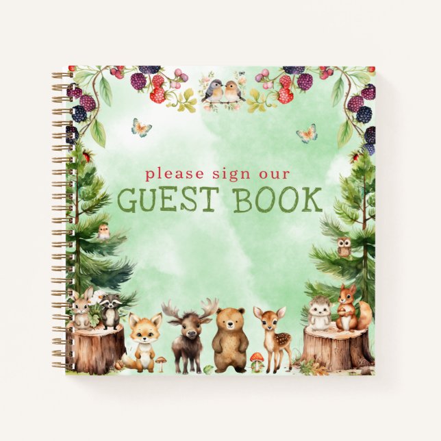 Woodland Animals Forest Baby Shower Guest Book (Front)