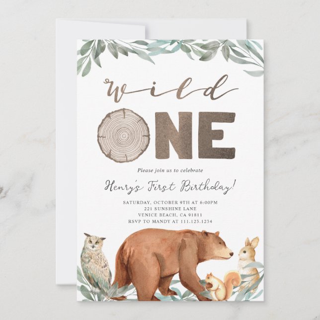 Woodland Animals Forest Birthday Party Invitation (Front)
