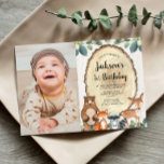 Woodland animals forest boy 1st birthday photo invitation<br><div class="desc">For more advanced customization of this design,  simply select the "Customize It" button above!</div>