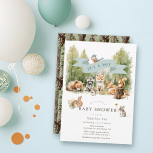 Woodland Animals Forest Boy Baby Shower Invitation