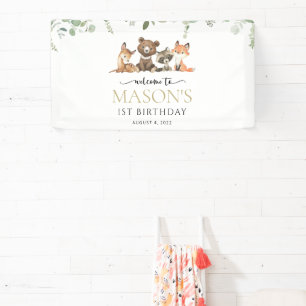 Woodland Animals, Forest, First Birthday Welcome Banner