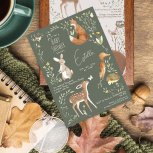 Woodland Animals Forest Friends Baby Shower Invitation