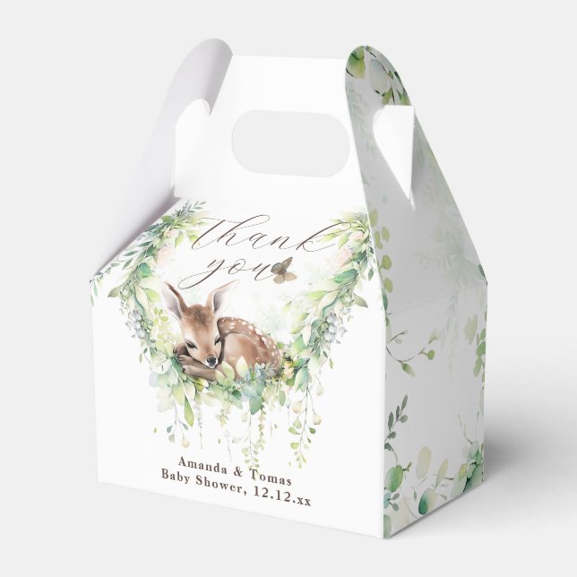Woodland Animals Forest Greenery Baby Boy Shower Favor Box (Front Side)