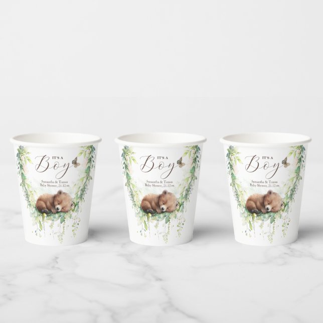 Woodland Animals Forest Greenery Baby Boy Shower Paper Cups (Multi)