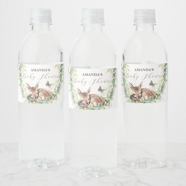Woodland Animals Forest Greenery Baby Boy Shower Water Bottle Label (Bottles)
