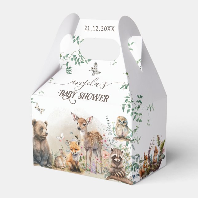 Woodland animals forest greenery Baby Shower Favor Box (Front Side)