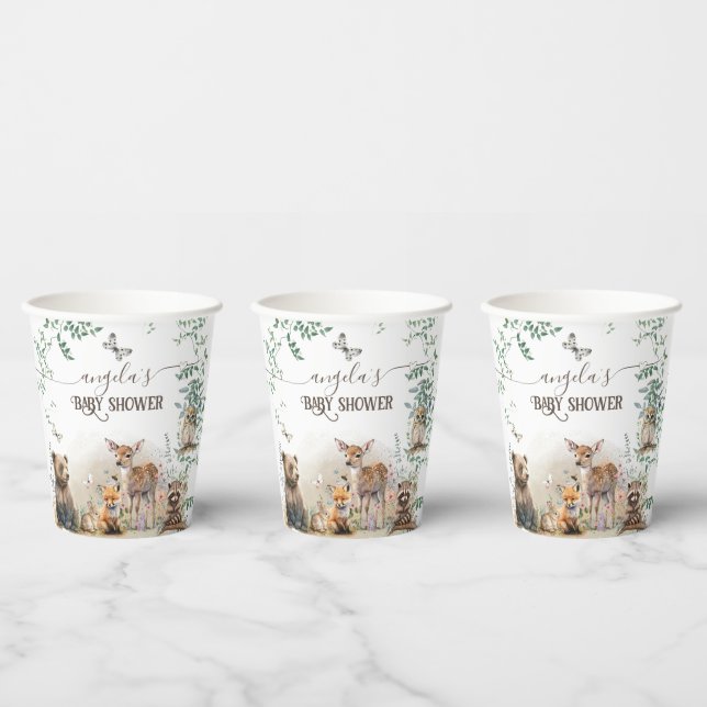 Woodland animals forest greenery Baby Shower Paper Cups (Multi)