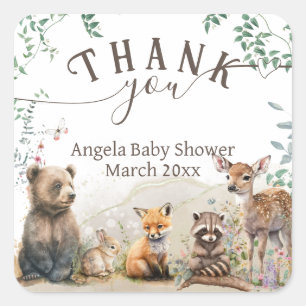 Woodland animals forest greenery Baby Shower Square Sticker