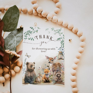 Woodland animals forest greenery Baby Shower  Thank You Card