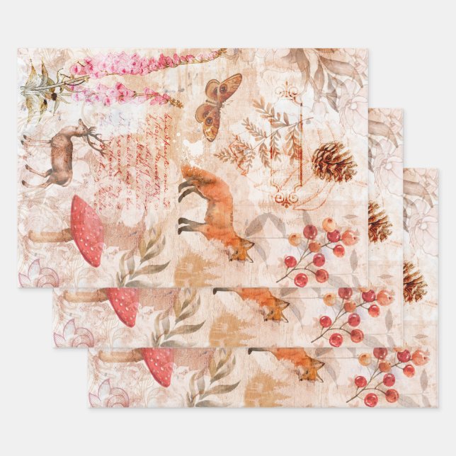 Woodland Animals Forest Scrapbook wrapping Paper Sheet (Set)