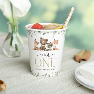 Woodland Animals, Forest, Wild One, First Birthday Paper Cups