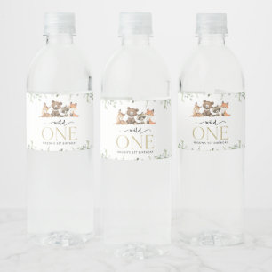 Woodland Animals, Forest, Wild One, First Birthday Water Bottle Label
