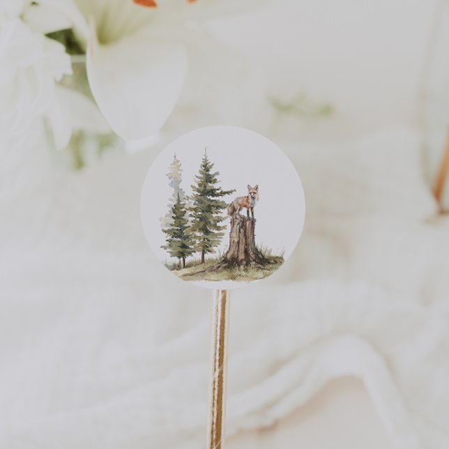 Woodland Animals | Fox Baby Shower Favour Classic Round Sticker (Creator Uploaded)