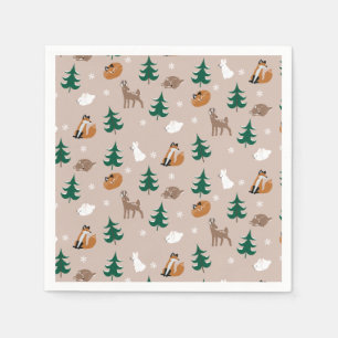 Woodland Animals Fox Deer Rabbit Snowflakes Trees Napkin