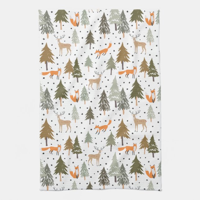 Woodland Animals Fox  Kitchen Towel (Vertical)