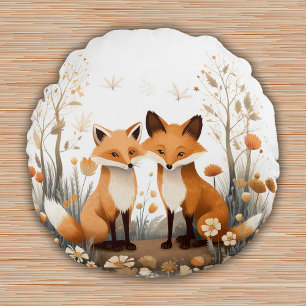 Woodland Animals Foxes Nursery Kids Room Decor Round Pillow
