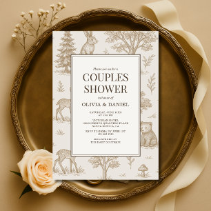 Woodland Animals French Toile Couples Shower Invitation
