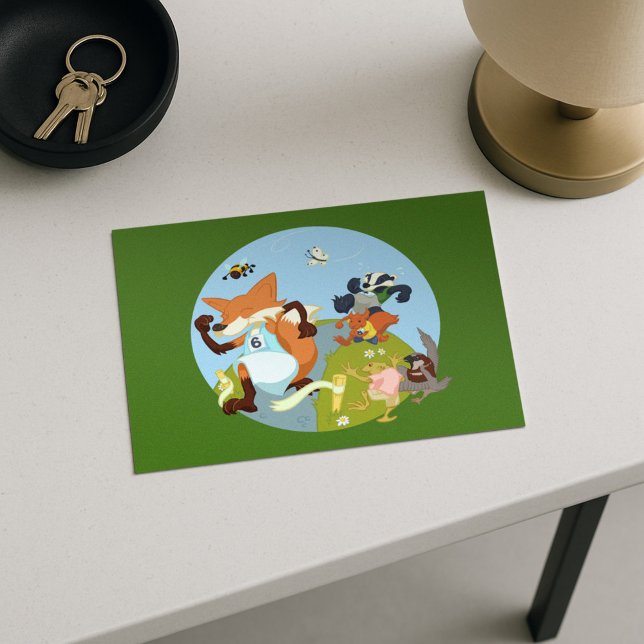 Woodland Animals Fun Running Fox & Badger Cartoon Postcard (Creator Uploaded)