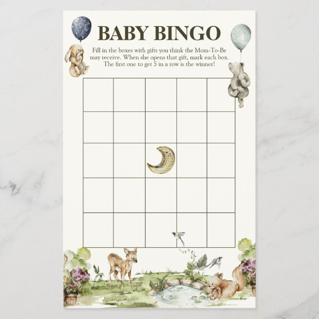 Woodland Animals Gender Neutral Baby Bingo Game Flyer (Front)