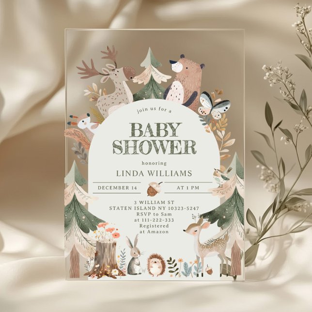 Woodland animals gender neutral rustic Baby shower Acrylic Invitations (Creator Uploaded)