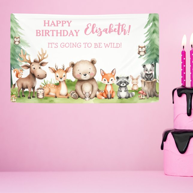 Woodland Animals Girl Birthday  Banner (Creator Uploaded)