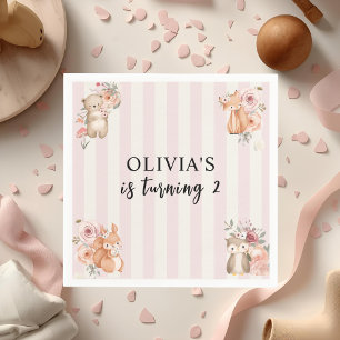 Woodland Animals Girl Birthday Pink Napkin