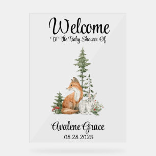 Woodland Animals Girl Boy Baby Shower Welcome Acrylic Sign