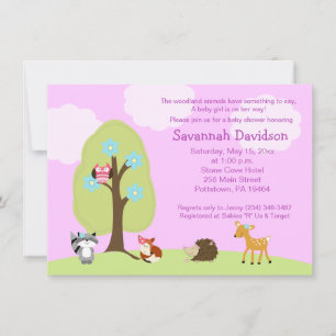 Woodland Animals Girl Lavender Baby Shower Invitation
