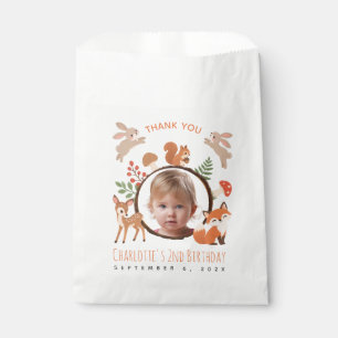 Woodland Animals Girl Photo Cute 2nd Birthday Favour Bag