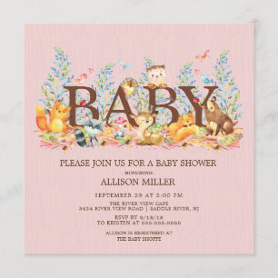 Woodland Animals Girls Baby Shower Invitation