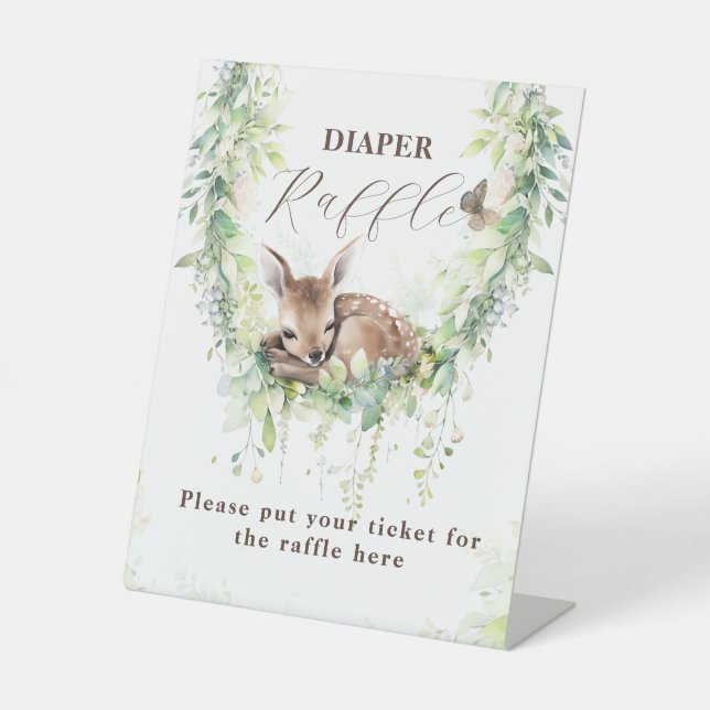 Woodland Animals Greenery Baby Boy Shower Diaper Pedestal Sign (Front)