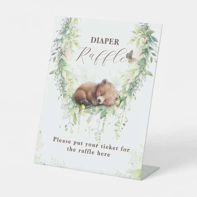 Woodland Animals Greenery Baby Boy Shower Diaper Pedestal Sign (Front)