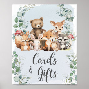 Woodland Animals Greenery Baby Shower Cards Gifts Poster