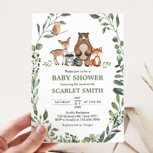 Woodland Animals Greenery Baby Shower  Invitation